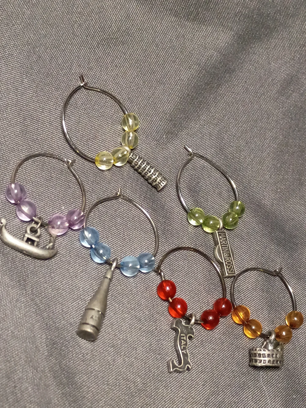 Colorful Glass Bead Wine Glass Charms - Set of 6
